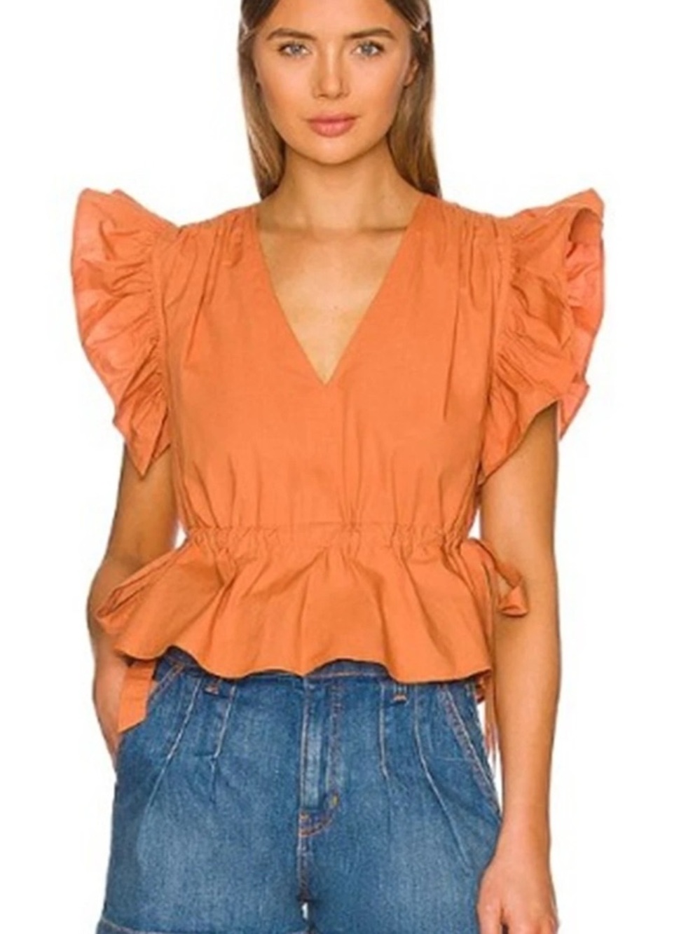 Ulla Johnson Iyla Top
Flutter Sleeve Peplum Drawstring
Size 6
Orange Blossom